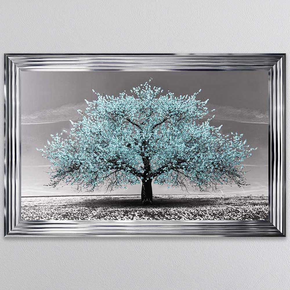Teal Cherry Tree Framed Wall Art 114x74cm