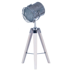 White Wash Wood Tri Pod Lamp with Chrome Detail