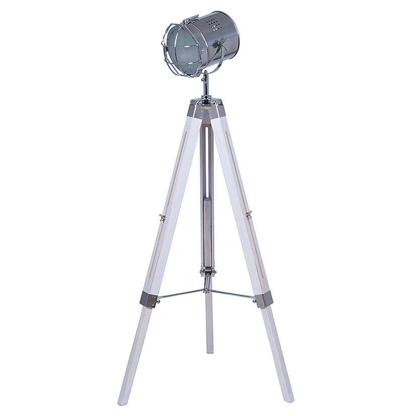 White Wash Tripod Floor Lamp with Chrome Detail