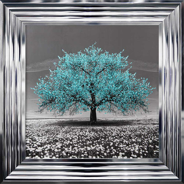 Teal Cherry Tree Framed Wall Art 55x55cm