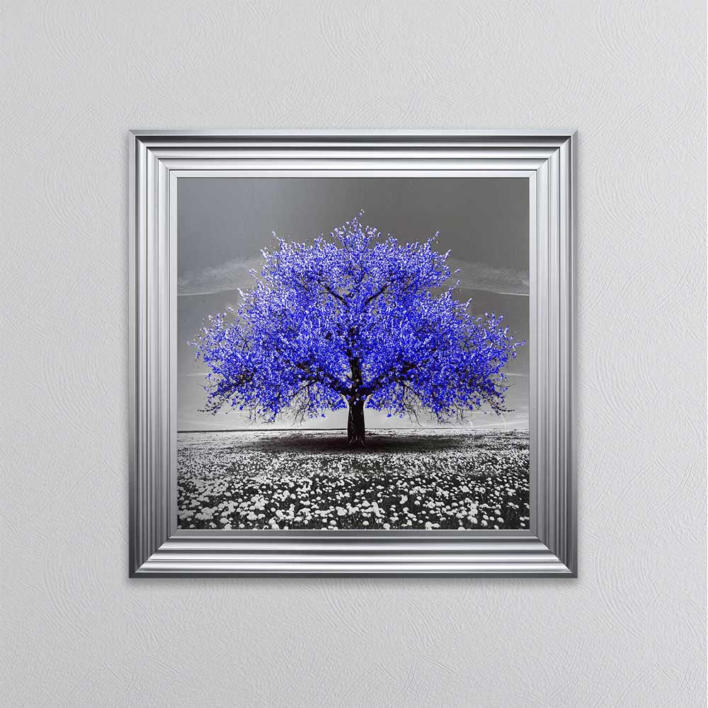 Navy Cherry Tree Framed Wall Art 75x75cm