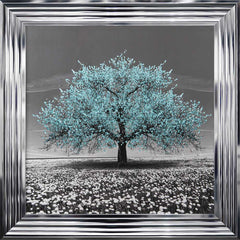 Teal Cherry Tree Framed Wall Art 75x75cm