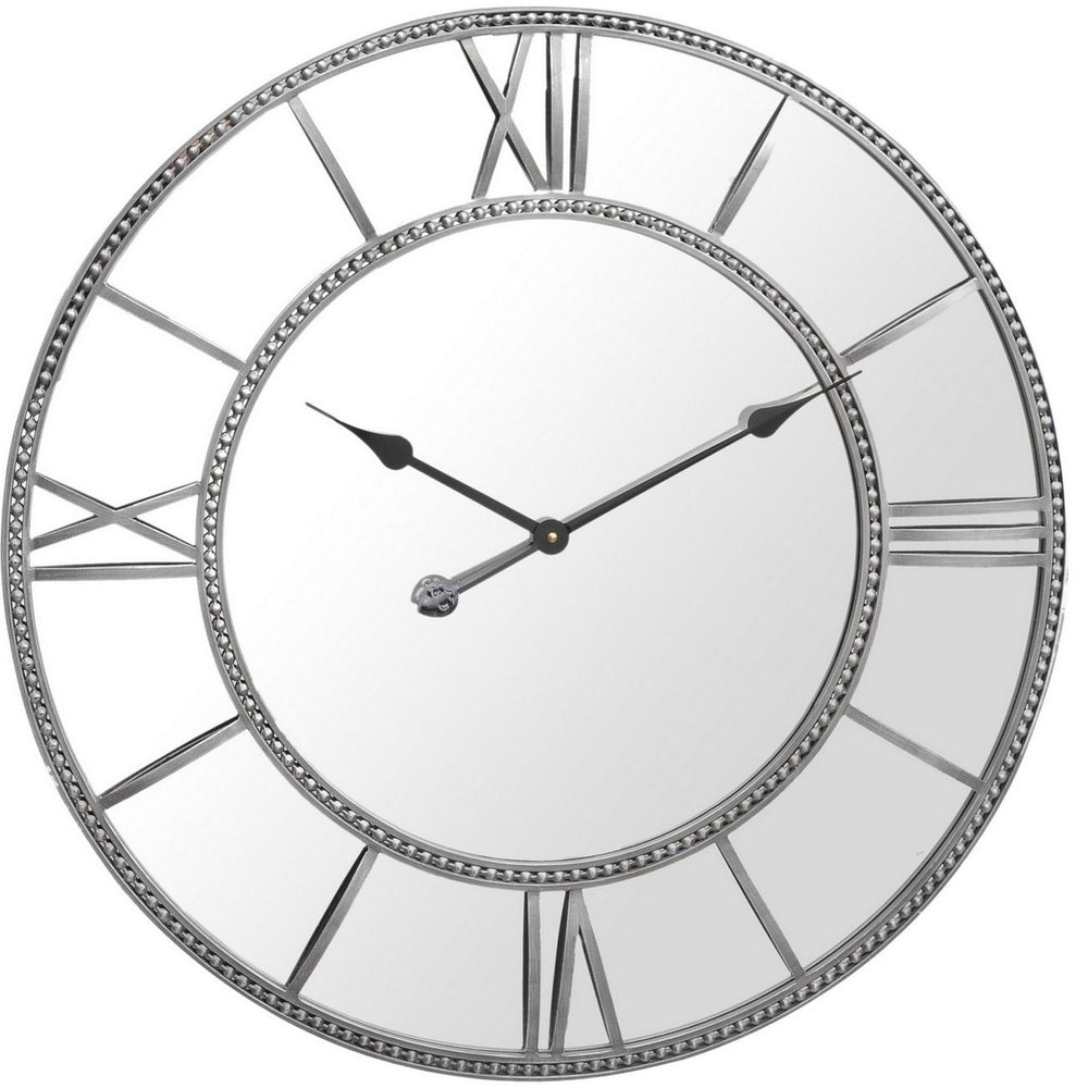 Grey Framed Beaded Mirrored Round Clock