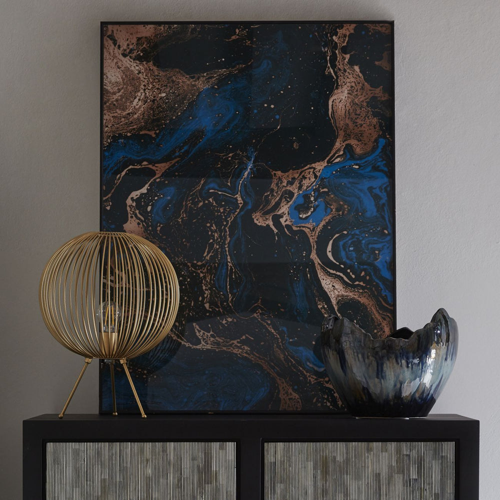 Blue, Black And Gold Marble Effect Glass Wall Art