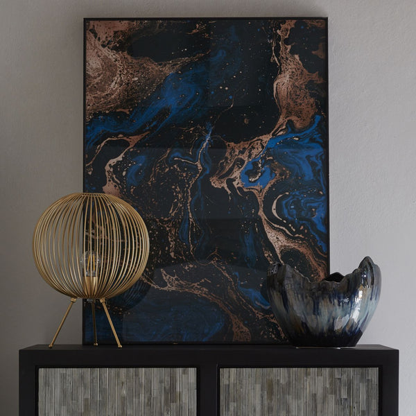 Blue, Black And Gold Marble Effect Glass Wall Art