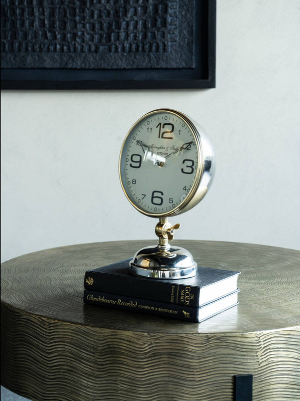 Stollard Silver Nickel Mantel Clock with Gold Angle Adjuster and Detail