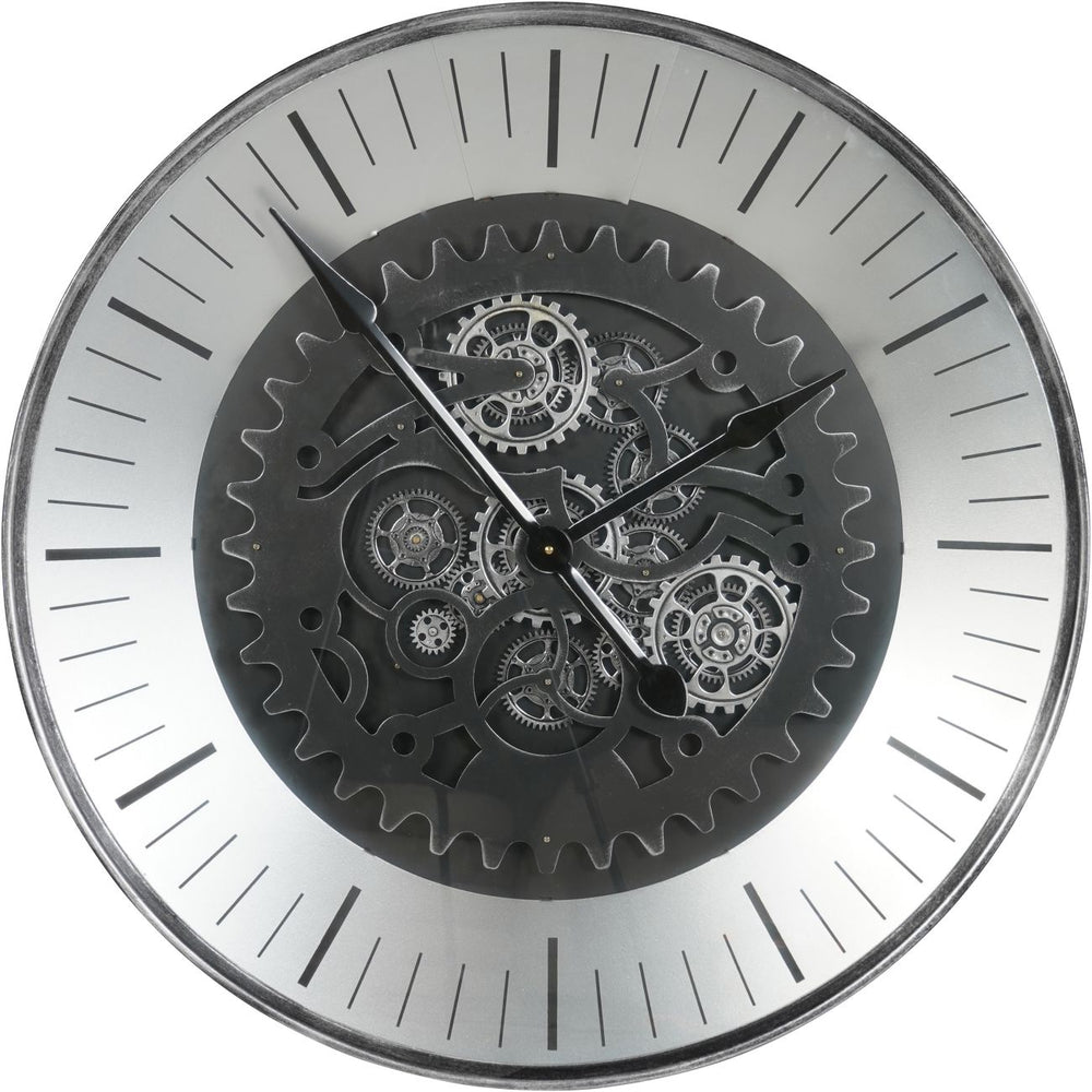 Palladium Wall Clock with Moving Cogs Black Nickel 80cm