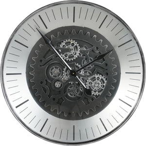 Palladium Wall Clock with Moving Cogs Black Nickel 80cm