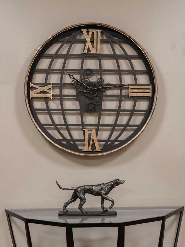 Open Wall Clock Globe and Numerals with Moving Cogs 100cm