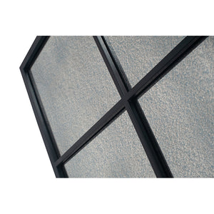 Matt Black Metal 6 Pane Mirror with Foxed Glass