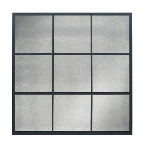 Matt Black Metal 9 Pane Mirror with Foxed Glass