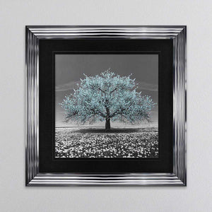 Teal Cherry Tree Framed Wall Art 90x90cm