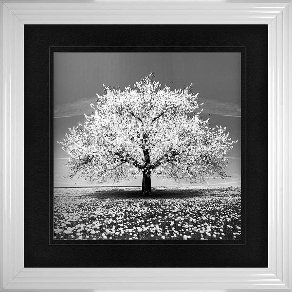 White Cherry Tree Framed Wall Art 90x90cm