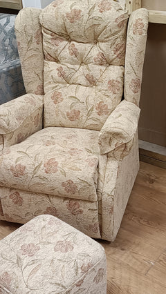 Clearance Buckfast Petite Chair w/ Arm Caps + Footstool