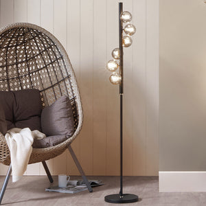 Black Metal & Smoke Glass Floor Lamp