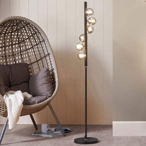 Black Metal & Smoke Glass Floor Lamp