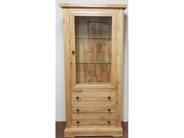   Francis Solid Oak 1 Door 3 Drawer Glazed Display Cabinet 