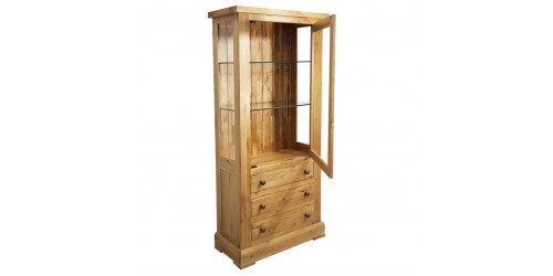   Francis Solid Oak 1 Door 3 Drawer Glazed Display Cabinet 