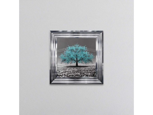 Teal Cherry Tree Framed Wall Art 55x55cm    