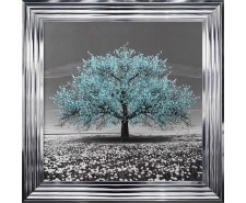 Teal Cherry Tree Framed Wall Art 75x75cm 