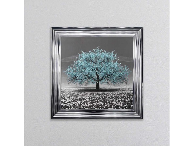 Teal Cherry Tree Framed Wall Art 75x75cm 