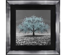  Teal Cherry Tree Framed Wall Art 90x90cm