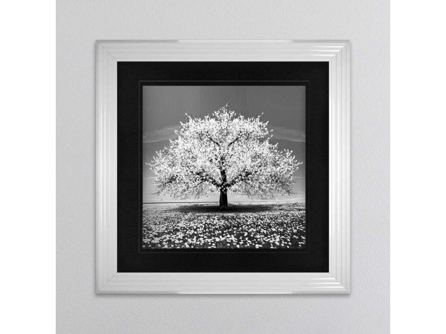    White Cherry Tree Framed Wall Art 90x90cm  